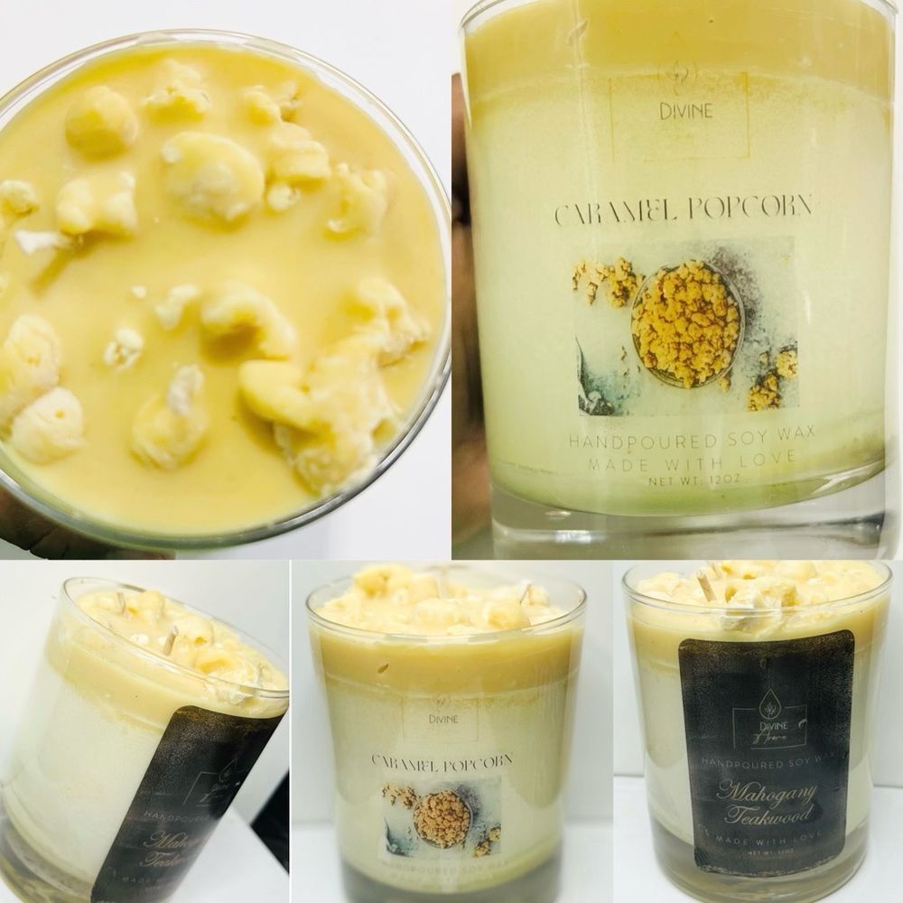 A Double Delight of Caramel Popcorn, Handcrafted, Double-Wicked Soy Wax Candle